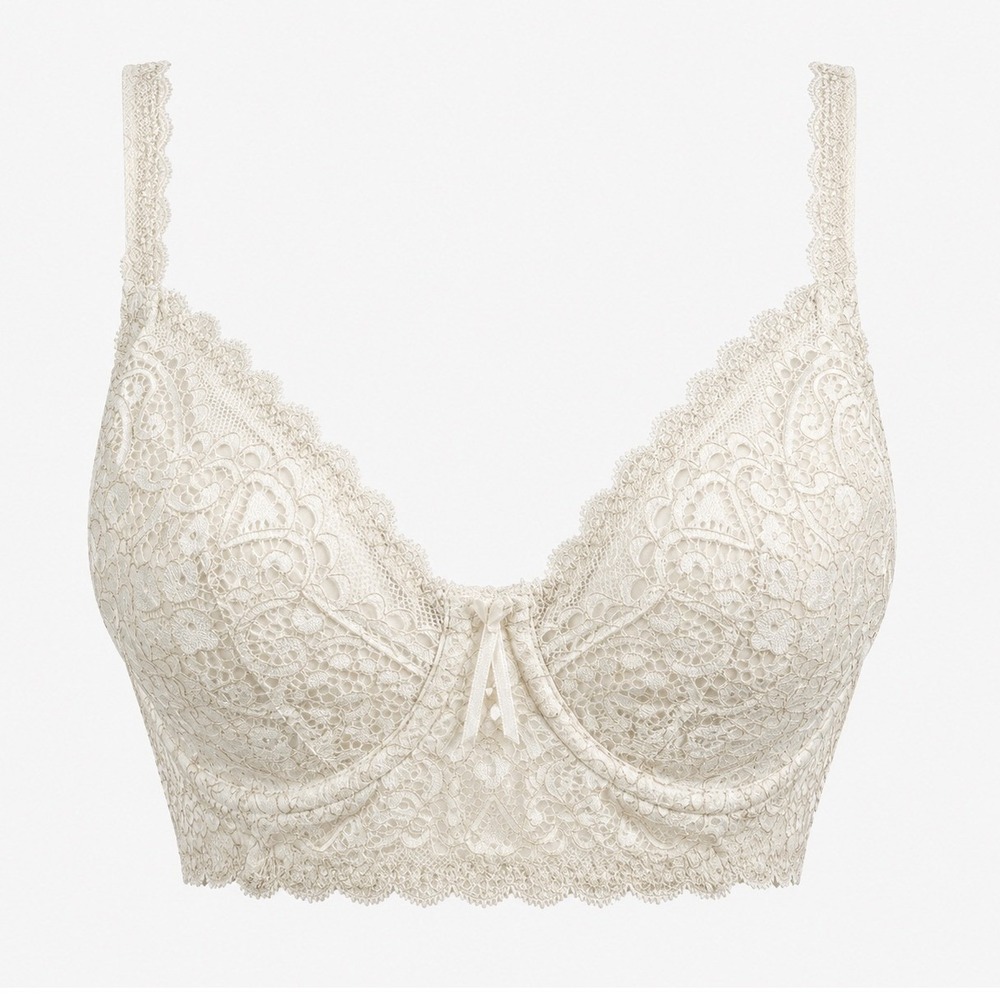 PrimaDonna Twist Longline Bra Womens 34G Cream Ivory Floral Lace Underwire